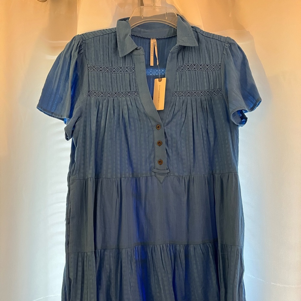 Anthropologie Blue Mini Peasant Style Dress